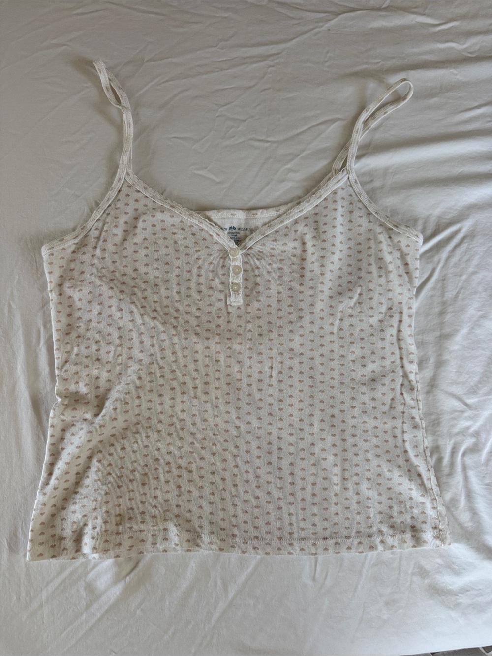 Brandy Melville Cream Camisole with Light Pink Dot Print